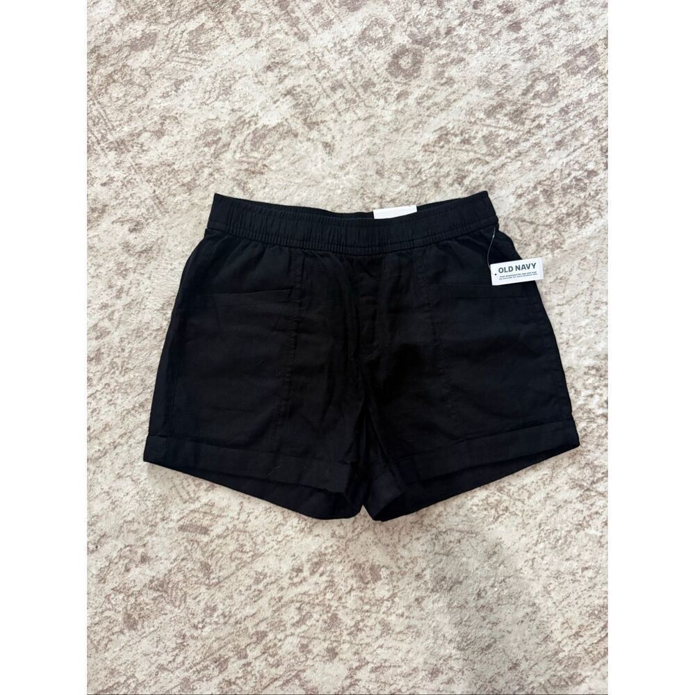 NWT Old Navy Women's High Rise Cuffed Hem Linen Blend Casual Shorts Black Small